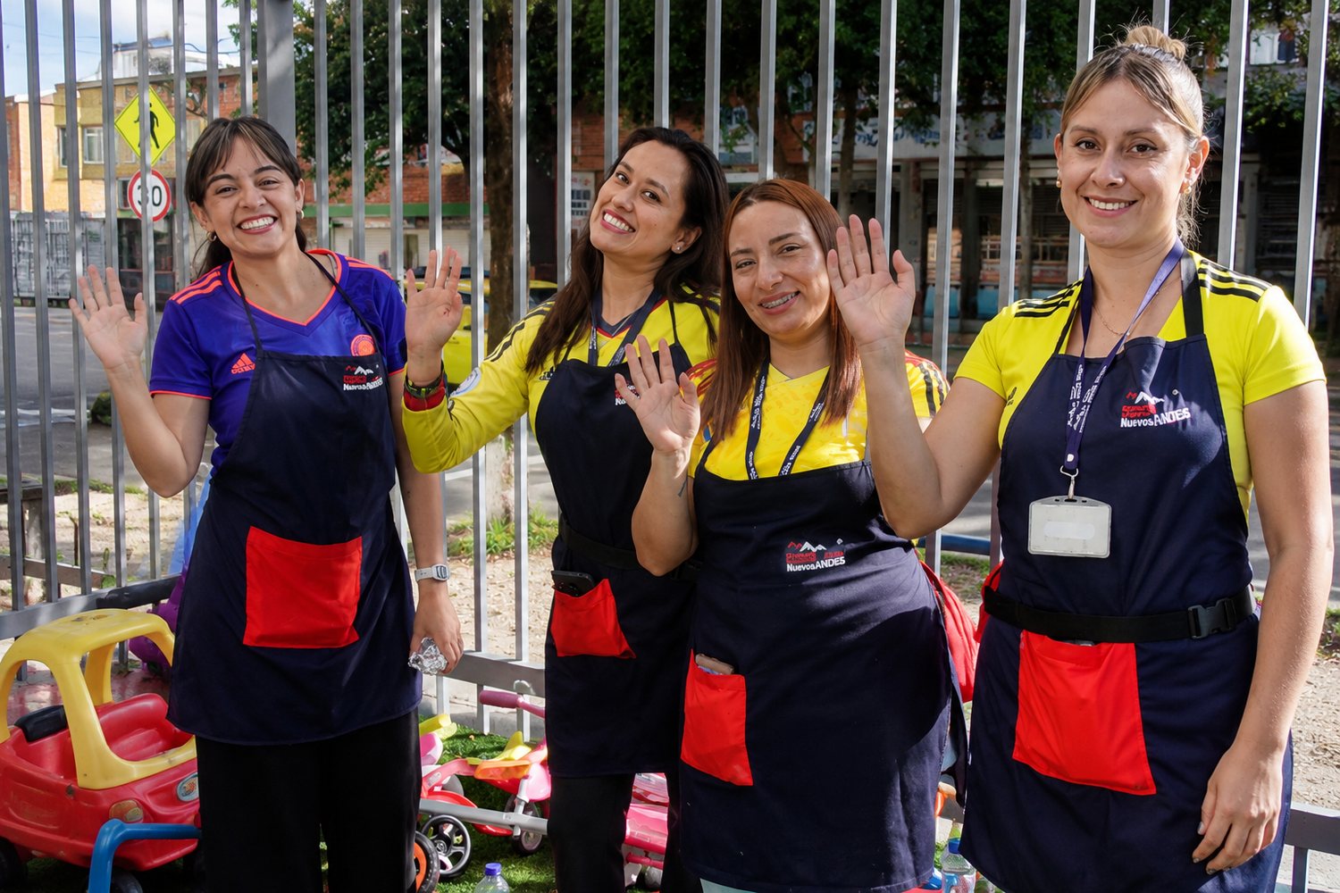 Teachers of Gimnasio Superior Nuevos Andes waving